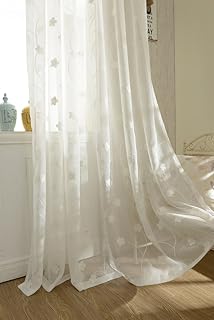 VOGOL YouYee Semi-Sheer Elegant Embroidered Solid White Rod Pocket Window Curtains/Drape/Panels/Treatment 54 x 84,Two Panels