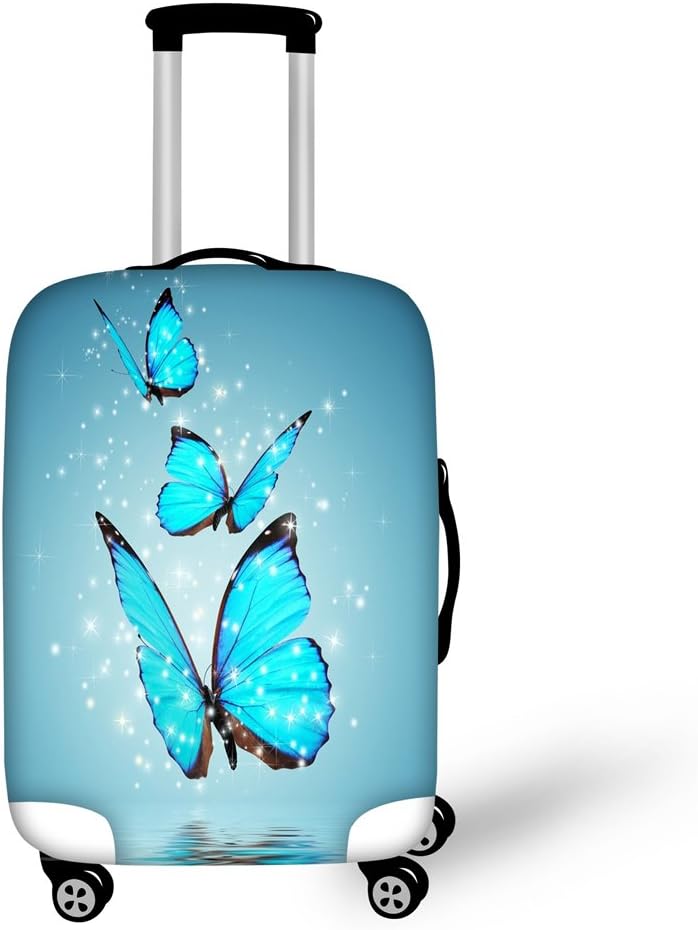 HUGS IDEA Travel Luggage Protector Cover Blue Butterfly Suitcase Trolley Case Dust Covers for 22/24/26 Inch