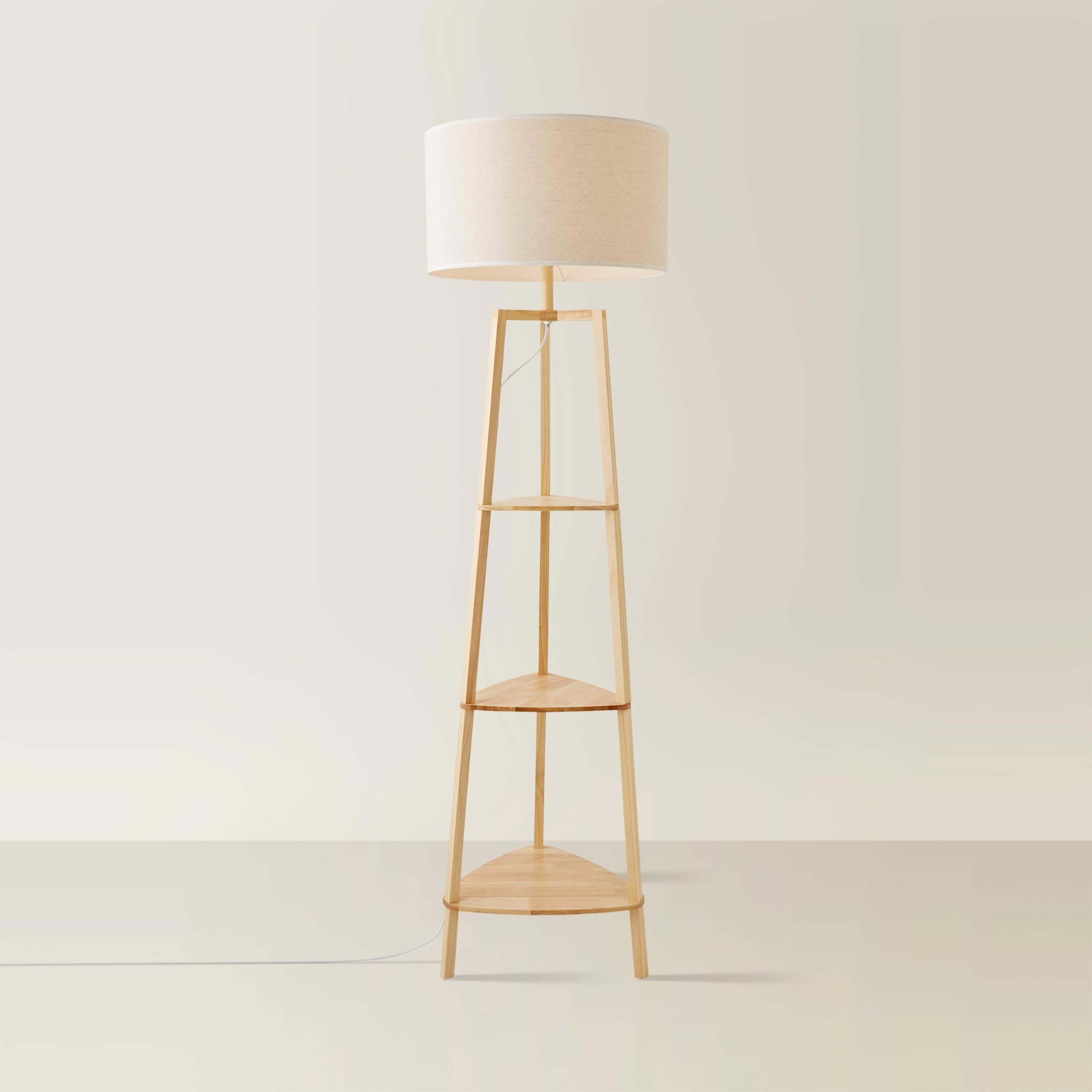 ValueLights | Natural Wooden 3 Tier Shelf Floor Lamp with White Trim Drum Shade Living Room Lounge Light | Floor Lamps, Home Décor & Improvement Essential