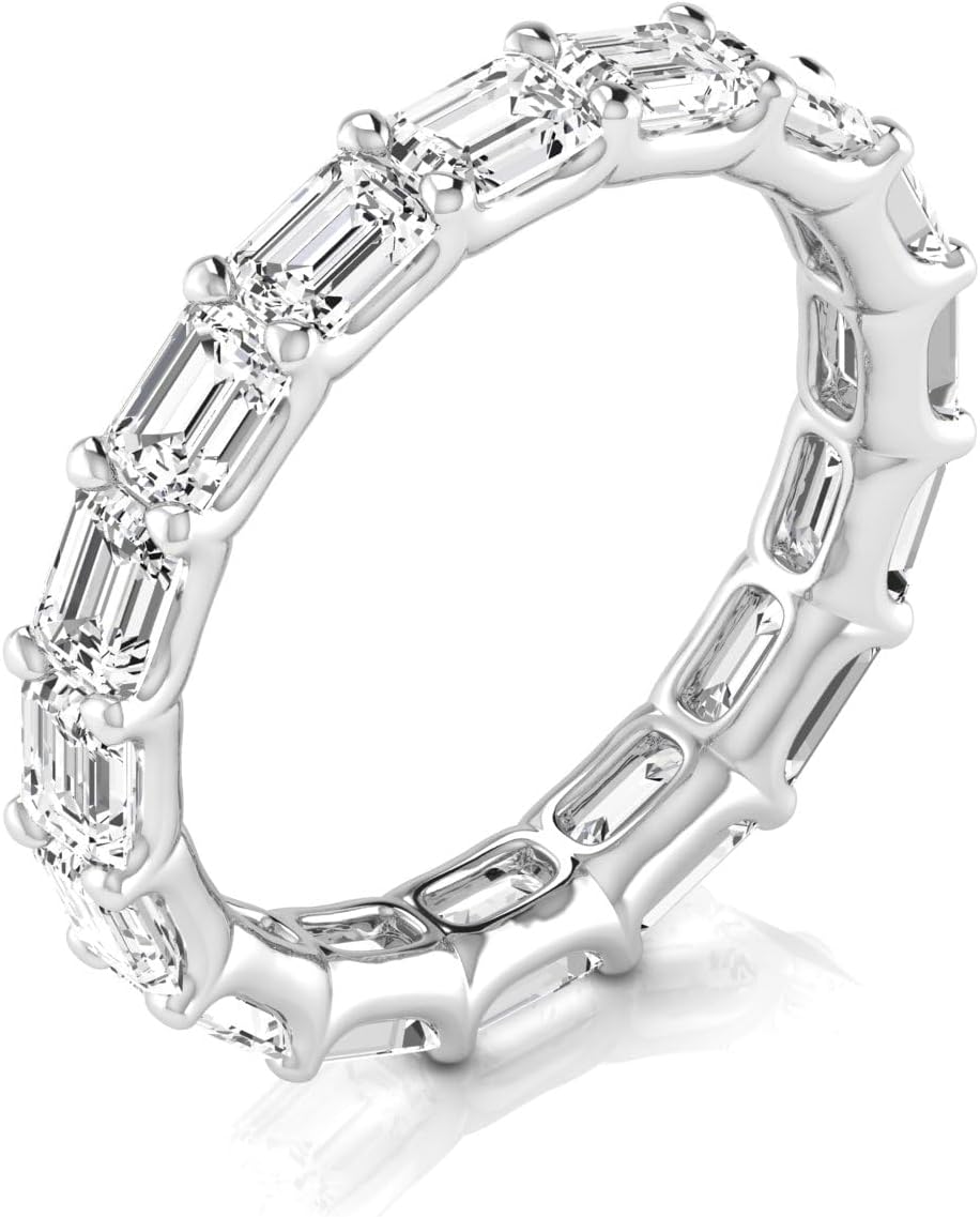 JewelMore Gold East-West Emerald Cut Lab Grown Diamond Eternity Band | 14K White GoldStone Size-0.25 | E-F Color, VS-SI Clarity | 30 Day Free Return