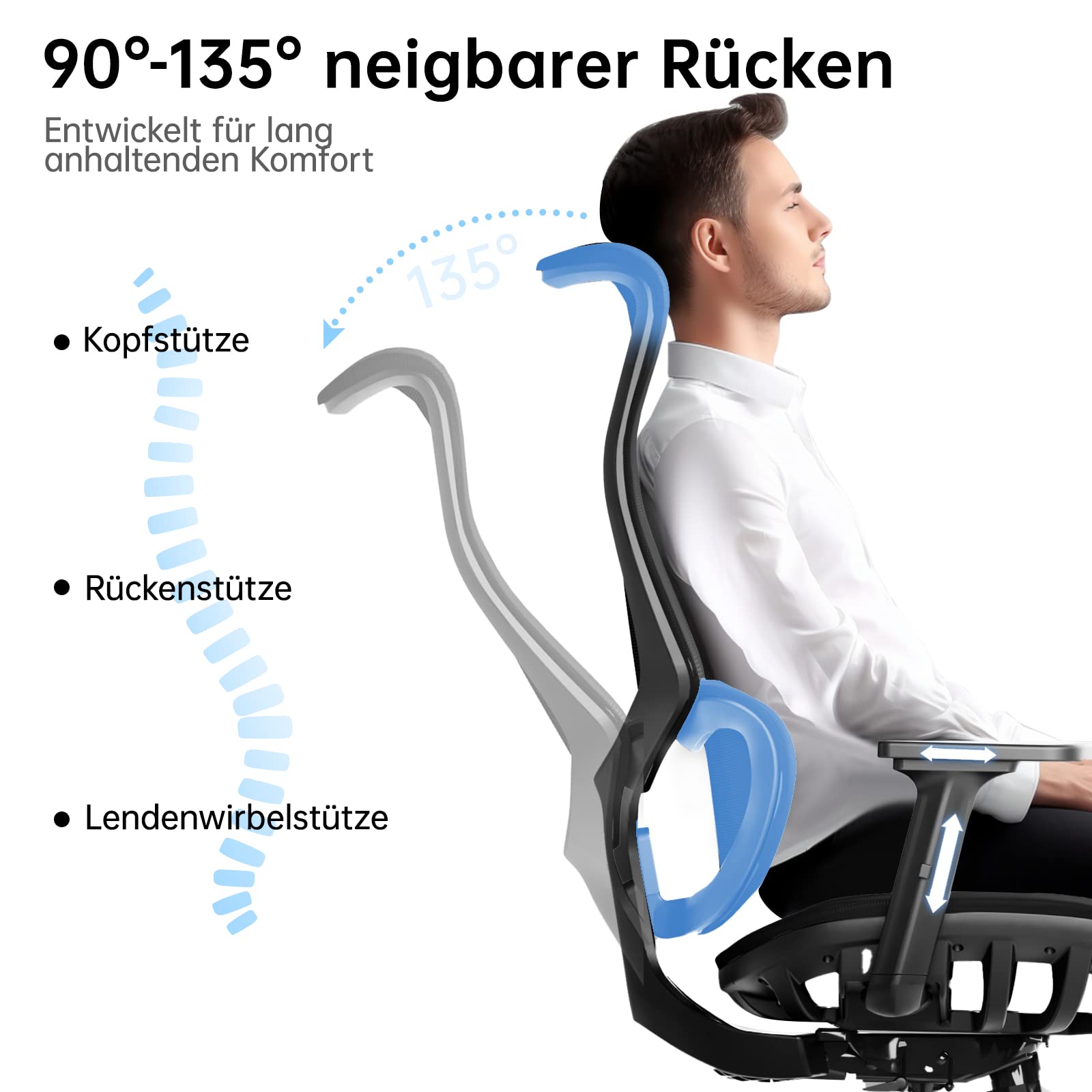 JOYFLY Chaise Bureau Ergonomique, Chaise de Bureau avec Assise Réglable, Fauteuil de Bureau avec Soutien Lombaire, Siege Bureau Chaise Gaming Ordinateur Maille,Adulte,150kg(Noir)