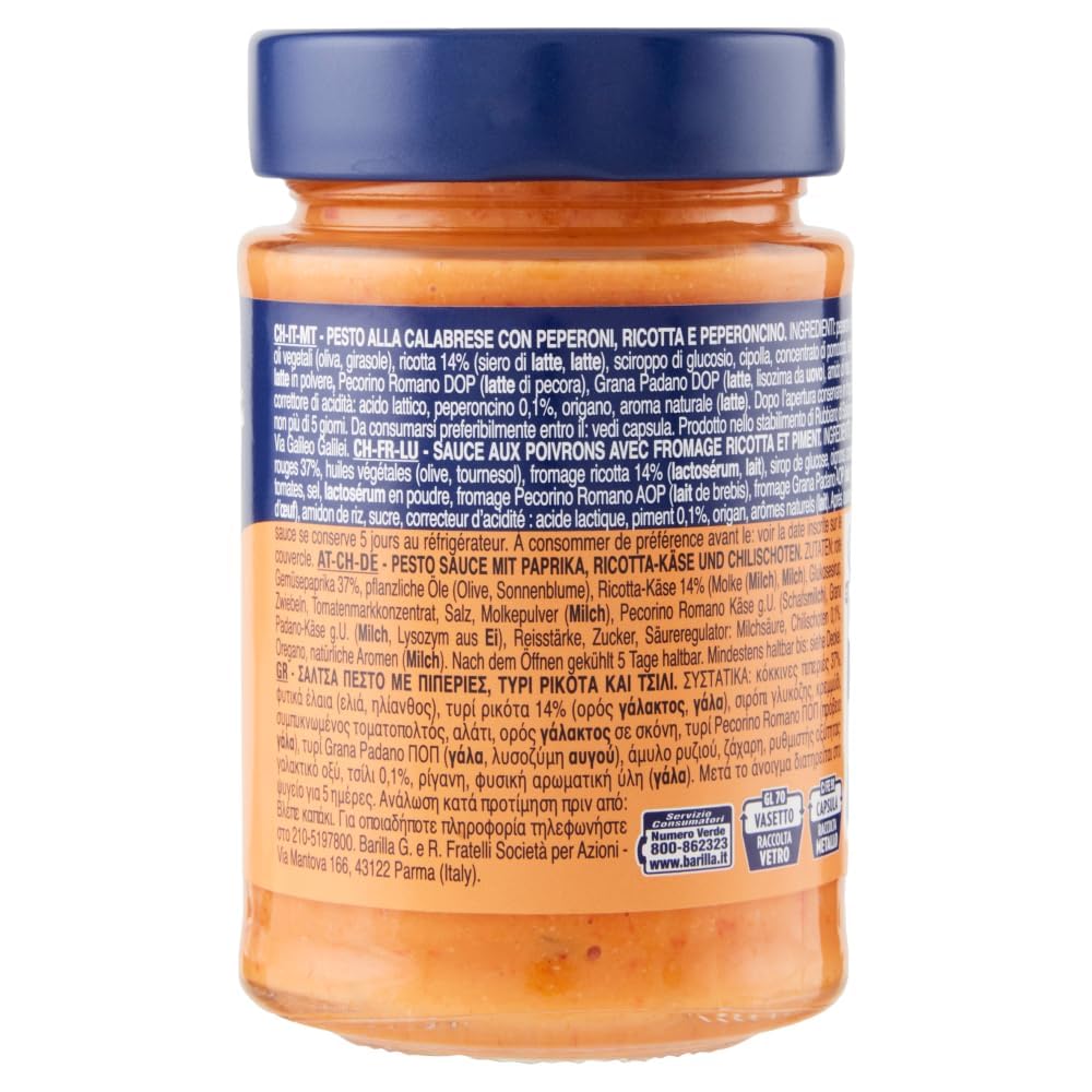24x Barilla Pesto alla Calabrese 190g | Glutenfreie Italienische Pasta-Sauce mit Paprika, Peperoni, Ricotta, Pecorino Romano und Grana Padano,+ Beni Culinari Kostenloser Schlüsselanhänger