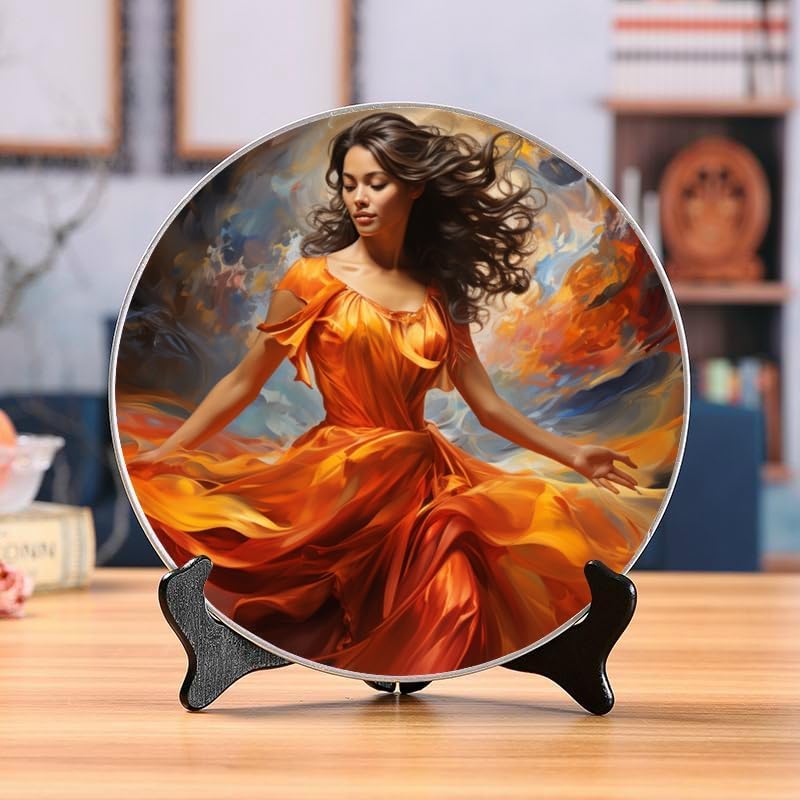 Dancer in Motion 10-inch Ceramic Plate for Wall Display or Tabletop, with Stand & Hook DP-169023494