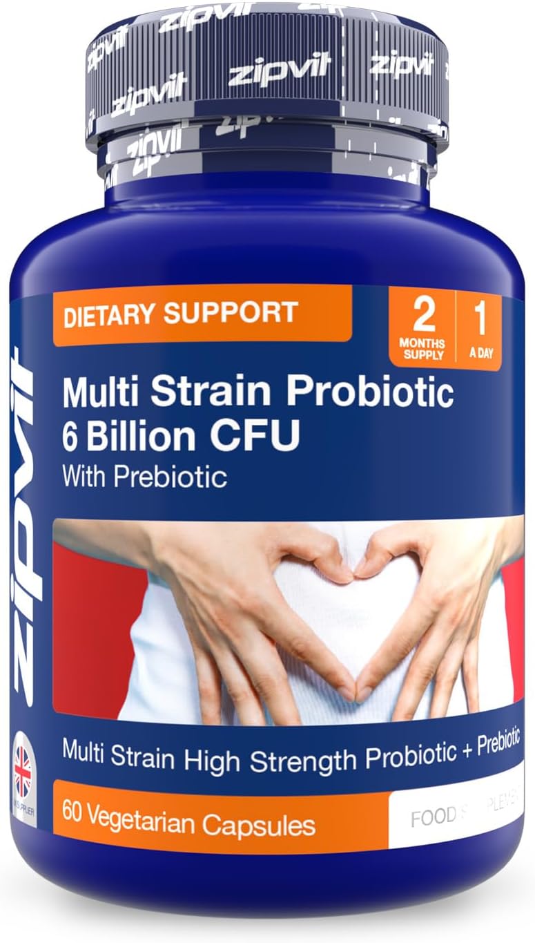 Probiotics 6 Billion CFU with Prebiotic, Includes Lactobacillus & Bifidobacterium, Multi Strain Probiotic, 60 Vegetarian Capsules, 2 Months Supply