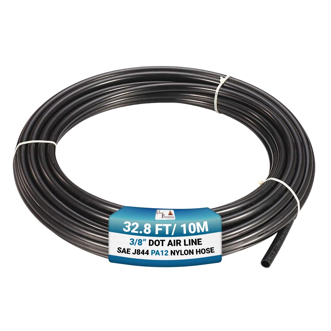 Utah Pneumatic 3/8" Od Nylon Air Line Pneumatic Tubing SAE J844 DOT Approved for Air Brake Line Suspension Or Fluid Transfer 10 Meter 32.8 Feet Air Horn Tube (3/8 Air Brake Tubing)