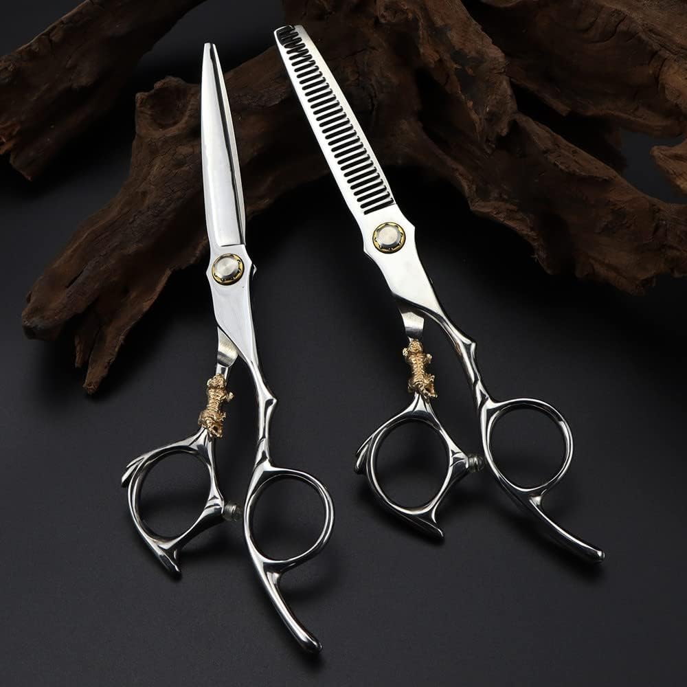 Professional Hair Cutting Shears, Professional Japan 440c Tiger Handle Scissor 6inch Bearing Screw Hair Cutting Scissors thinning Barber Haircut Shears Hairdressing