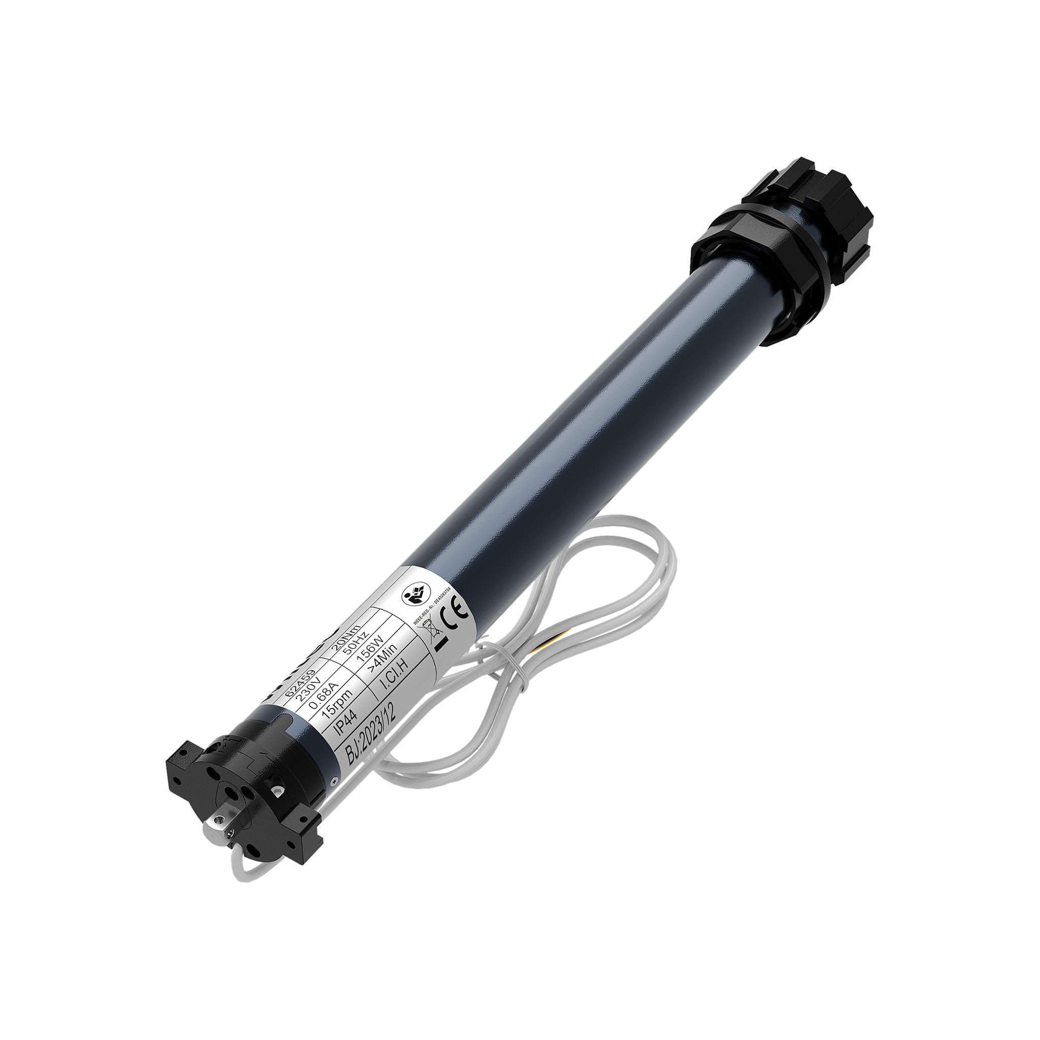 Wiltec Moteur de volet roulant – 156 W / 20 Nm – pour arbres SW60 – avec Contact de fin de course mécanique & Indice de protection IP44 – Motorisation Commande stores vénitiens