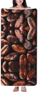 Fragrant Cocoa Beans White Prints Adult-Sized Absorbent Bath Towel for Household use, Coral Velvet Edging, 27x55in, Bathroom Towel