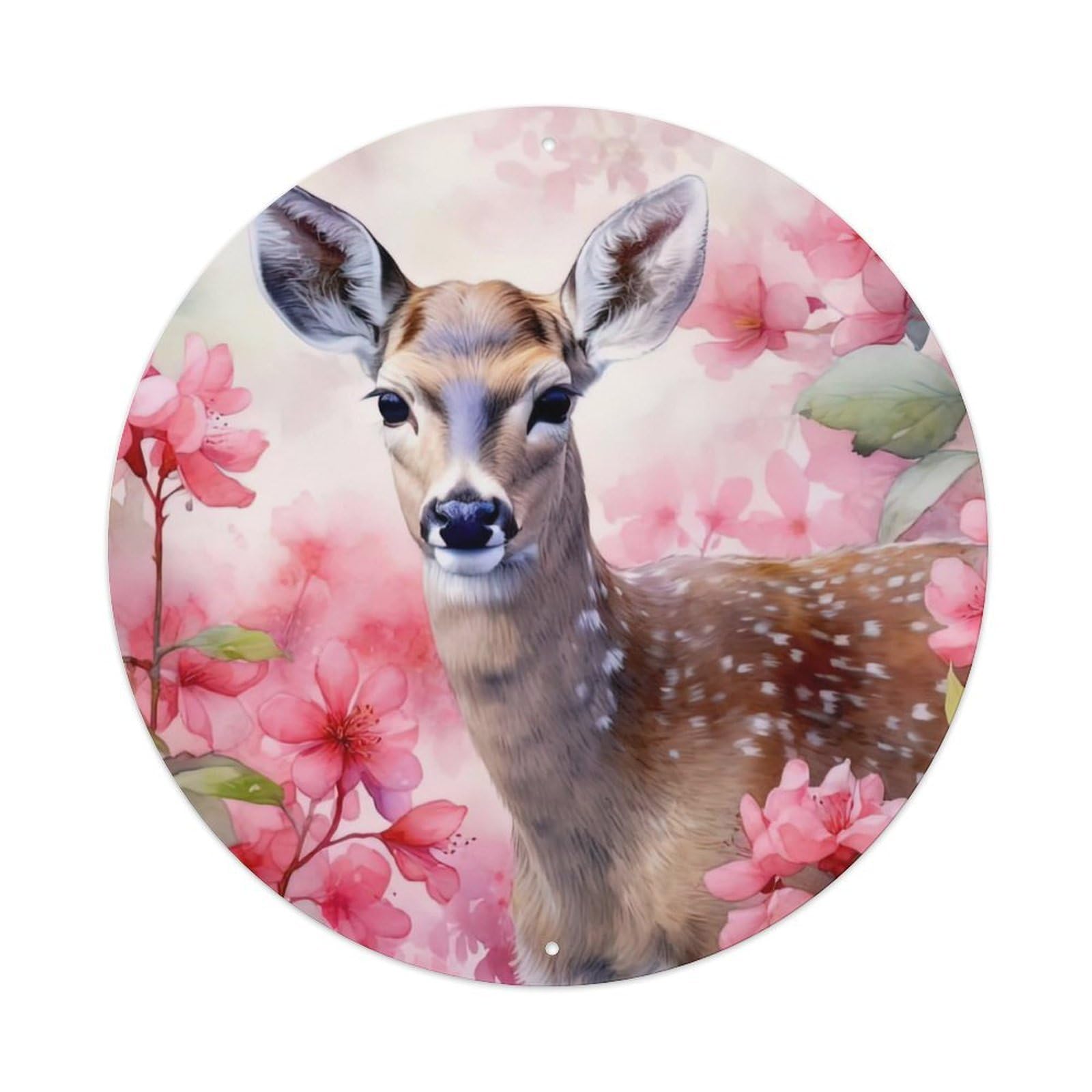 Animal Artwork Sika Deer in Flowers Vintage Metal Tin Sign Plaque Wall Decor for Cafe, Club Bar, Office, Garden Metal Poster 8x8Inch
