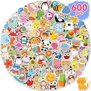 Gojmzo 600 PCS Stickers for Kids Cute Water Bottle Stickers Vinyl Waterproof Stickers for Laptop Skateboard Phone Computer Hydroflask Cute Kawaii Animal Sticker Pack for Kids Teens Girls
