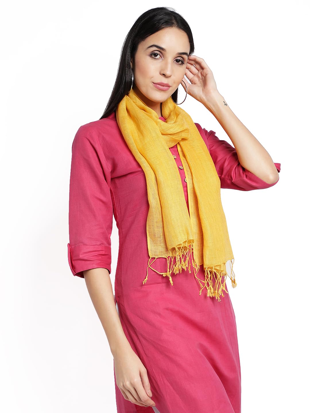 zedaar Yellow Linen Stoles (100% Linen)-picture-1