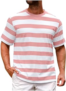 Men's Casual Striped T-Shirts Basic Crew Neck Tshirts Summer Short Sleeve Tee Shirts Round Neck Blouses Tops