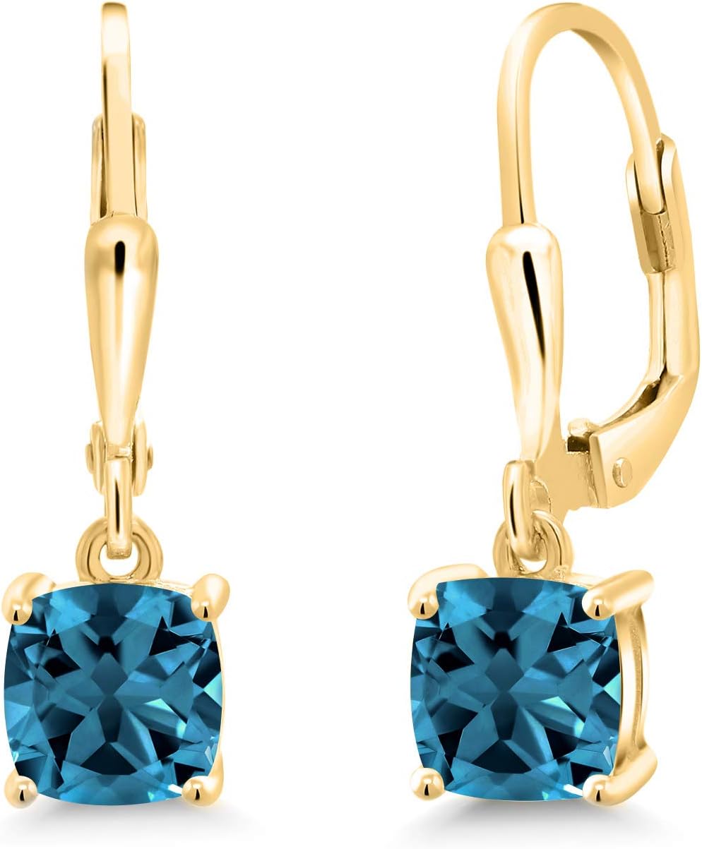 Gem Stone King 18K Yellow Gold Plated Silver 6MM Cushion Gemstone Birthstone Dangle Earrings For Women | Fine Jewelry Gifts for Her Mom Women Wife