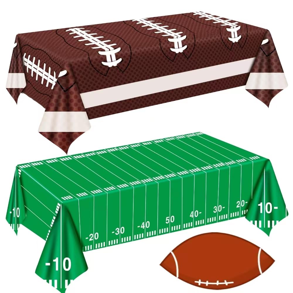 2 Pack Football Tablecloth - Football Party Decorations, Plastic Footballs Table Cover, Disposable Rectangle Table Cloth for Footballs Party Supplies,