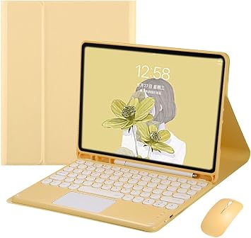iPad Pro 11 inch 4th Generation Keyboard Case Touchpad Retro Round Key with Mouse iPad Pro 11 3rd 2nd Generation Cute Color Keyboard Builtin Trackpad Detachable Touch Keyboard Cover, Yellow