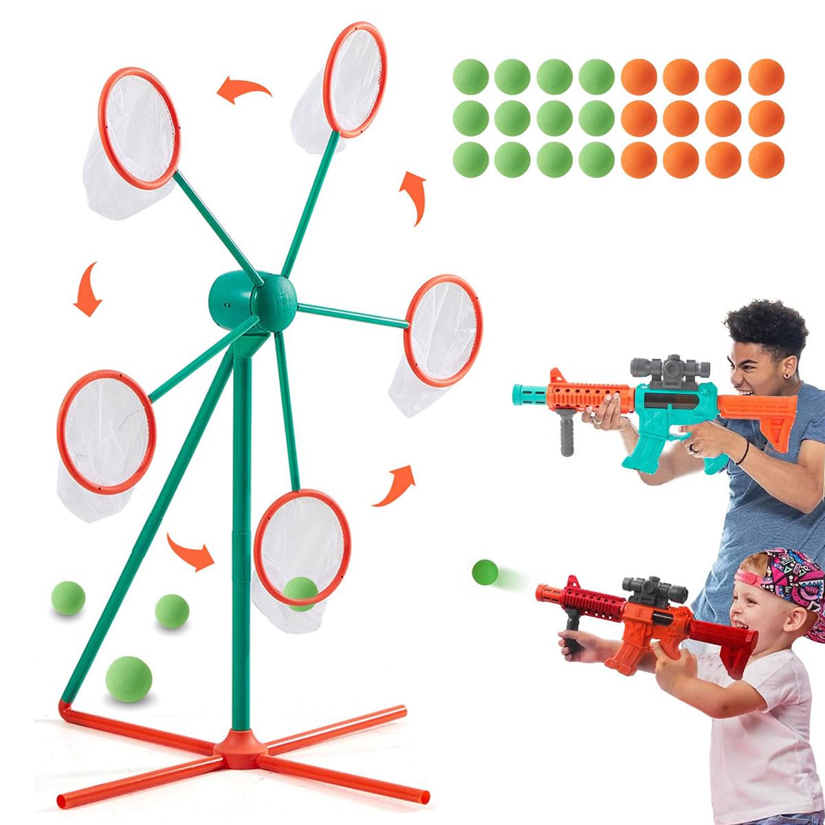 ECVV Shooting Game for Boys Kids 6 7 8 9 10 11 12+ Year Old- Outdoor & Indoor Big Windmill Target for Shooting Target Practice with 2 Toy Gun & 24 Foam Balls