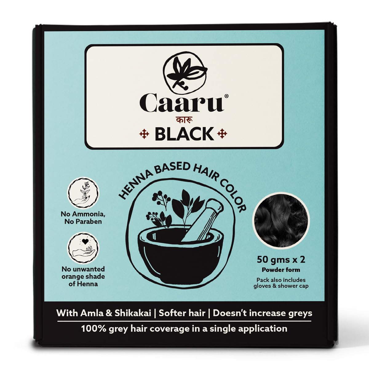 Caaru Henna Hair Color - Total Grey Coverage - No Ammonia - 100 gms (Black)-picture-28