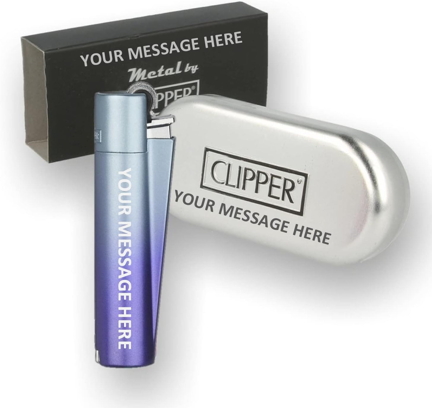 Limited Edition - Clipper Lighter ® Deep Laser Engraved Personalised Blue Gradient Metal - Engraving Included for Birthdays, Anniversaries, Weddings and Valentines - Blue Gradient