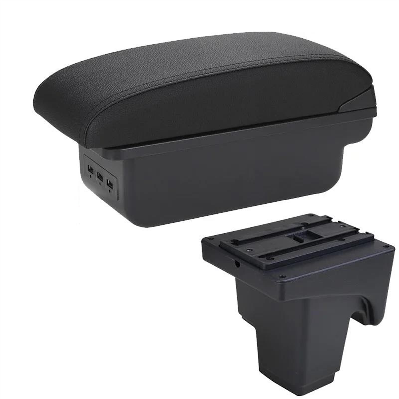 NOHEEU Armrest Box With Multifunctional Support PU Upholstered Car Interior Modification Accessories For Focus III MK3(B2 Black line 3 USB)