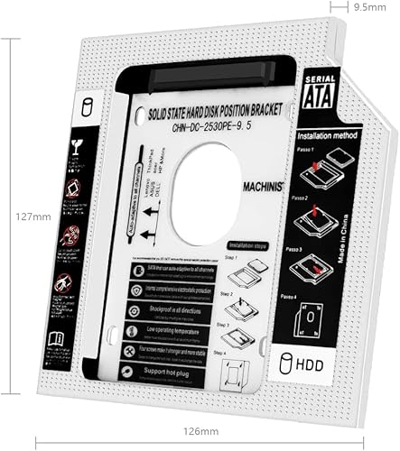 Miniatura 6 de MACHINIST Caja de disco duro SATA SSD de 2.5 pulgadas de 0.500 in, bandeja de adaptador de caja de aluminio SATA a SATA para Dell HP Lenovo ASUS