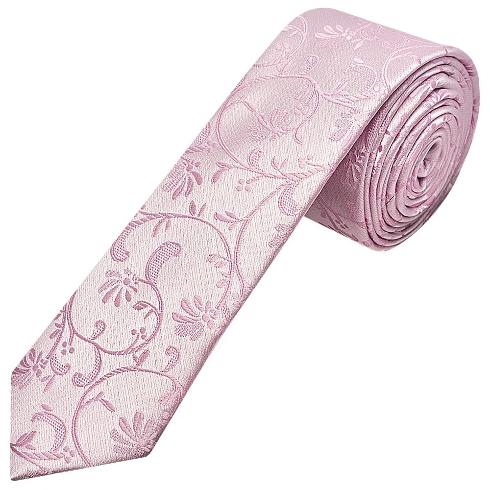 Ties R Us Men's Light Dusty Pink Floral Skinny Tie