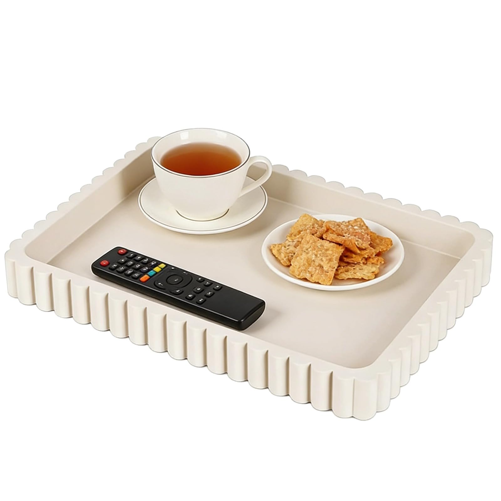Bandeja decorativa rectangular de fibra con efecto hormigón y borde festoneado de 14x10 pulgadas