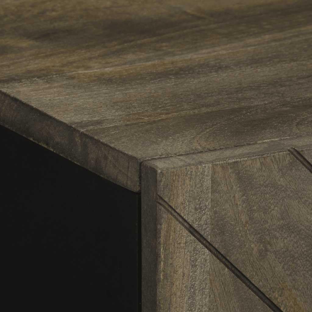 Mangloder Sideboard Schwarz aus Massivholz Mango 60x33x75 cm, TV Board Lowboard mit Metallbeinen, Stauraum für Wohnzimmer, Heimkino, Gaming, Kommode für Fernseher und Receiver