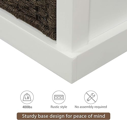 Miniatura 6 de Merax Banco de almacenamiento totalmente montado con 3 cestas extraíbles, banco de zapatos con cojín extraíble para entrada, pasillo, sala de estar