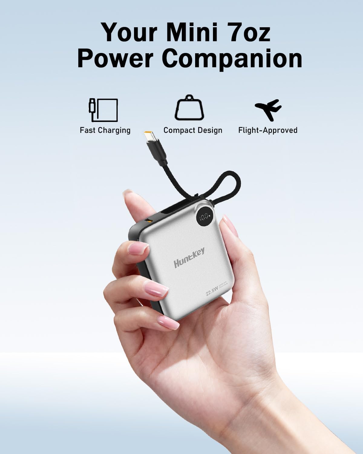 Mini Portable Charger 10000mAh 22.5W Power Bank Fast Charging USB C in&Out Battery Pack with Built-in Cable, Travel Essential Powerbank Compatible with iPhone 17 /16/15/14/13, Samsung S25 /S24,iPad - Image 7