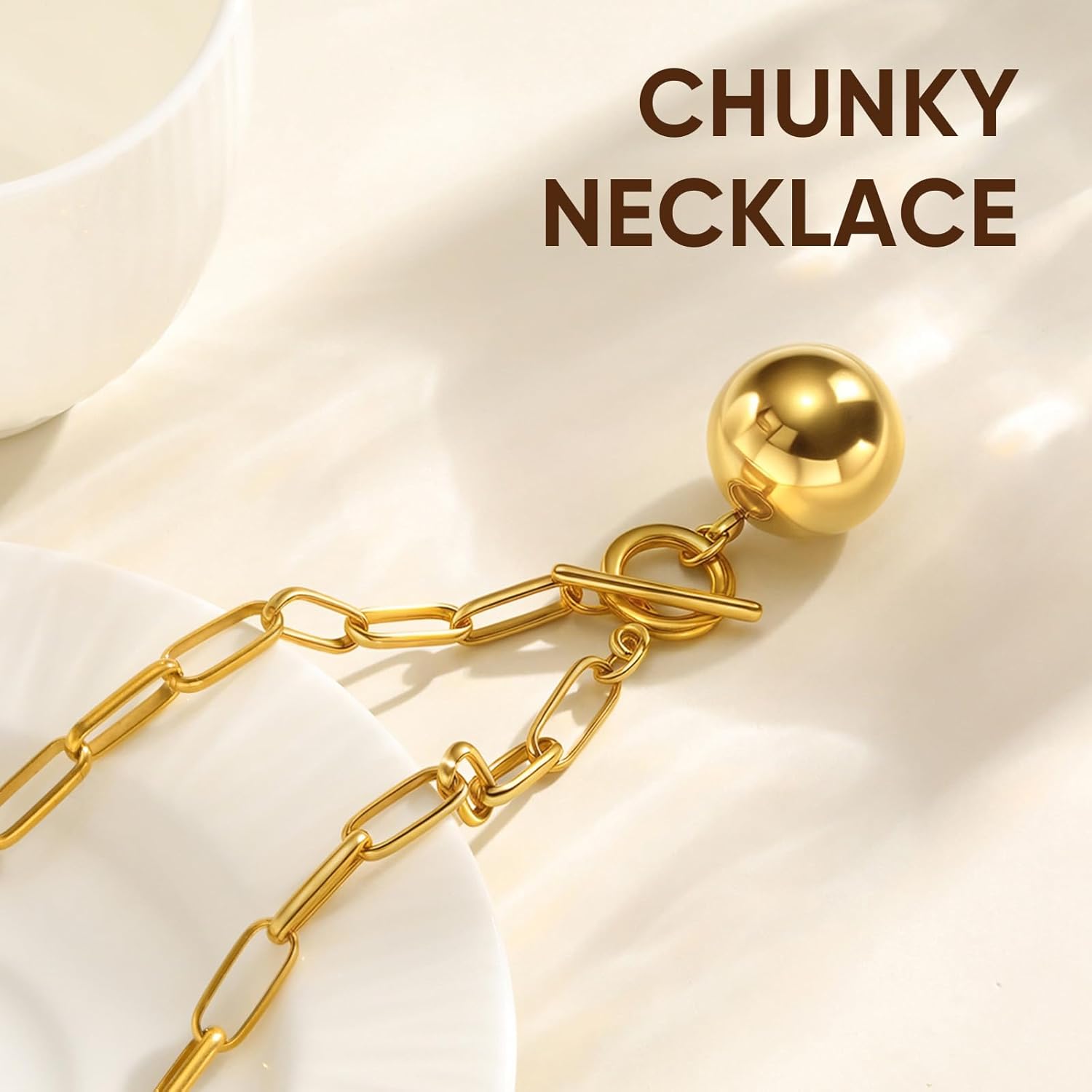 Chunky Gold Necklace for Women - 18K Gold Plated Statement Chunky Heart Pearl Pendant Necklace, Non Tarnish Stainless Steel Statement Charm Cuban Chain Necklaces, Trendy Jewelry Christmas Birthday Gift for Her - Image 5