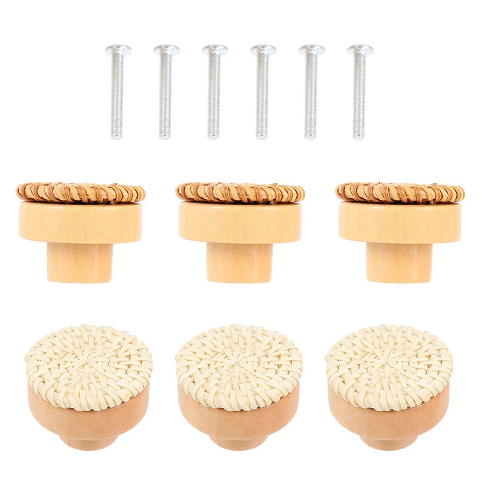 LSNNMU 6pcs Rattan Dresser Knobs Wooden Drawer Pulls Furniture Handles Cabinet Knob for Wardrobe Cupboard Round Lightweight Easy Grip for Home