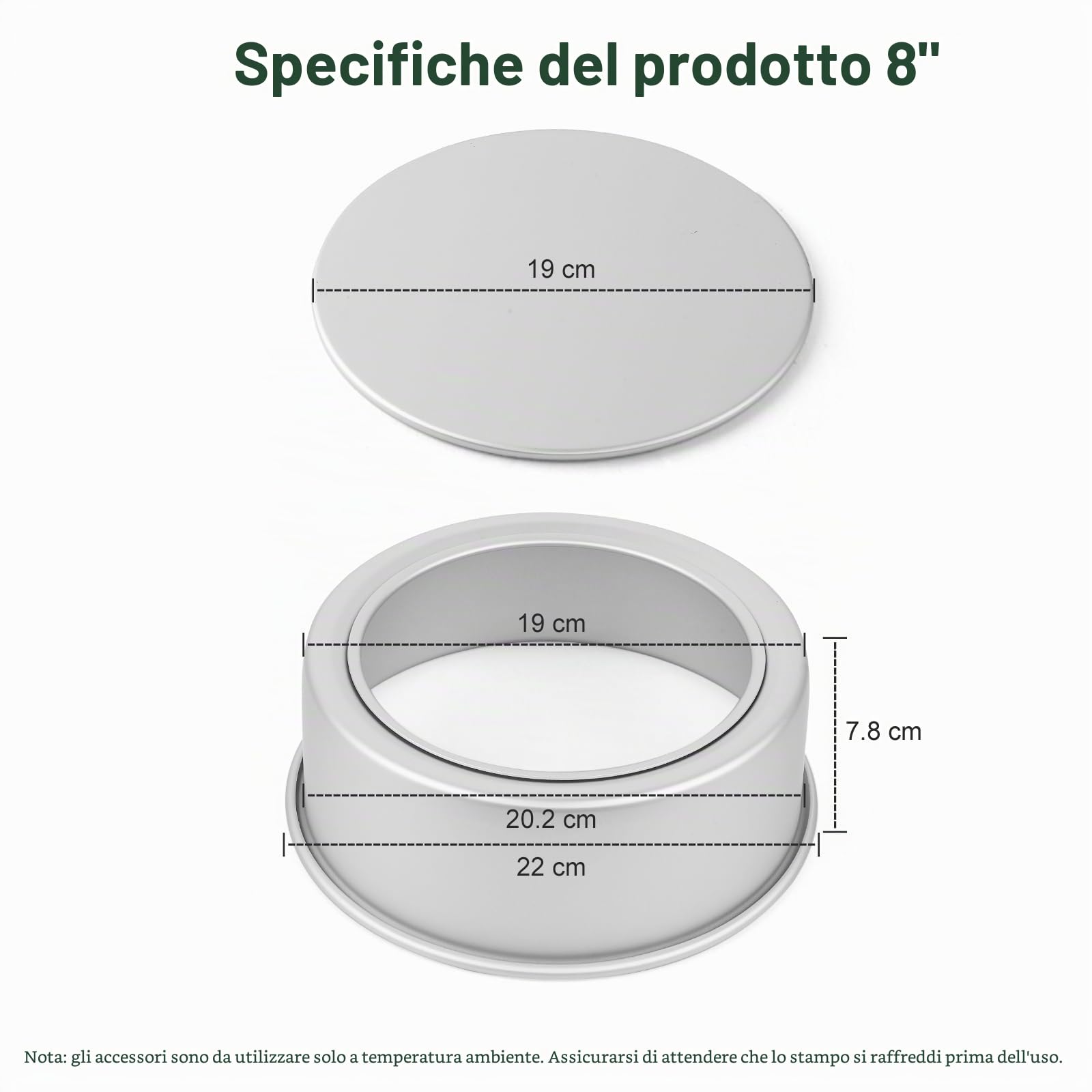Tortiera rotonda per torta Ø 20 cm, Teglia da forno per torte in alluminio anodizzato con fondo rimovibile, Argento