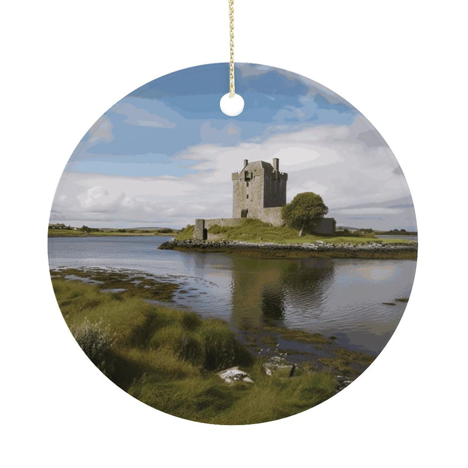 View of The Dunguaire Castle Christmas Ornaments Colorful Round Ceramic Ornament Christmas Hanging Decor Christmas Tree Decorations Xmas Keepsake for Women Men Xmas Holiday Party