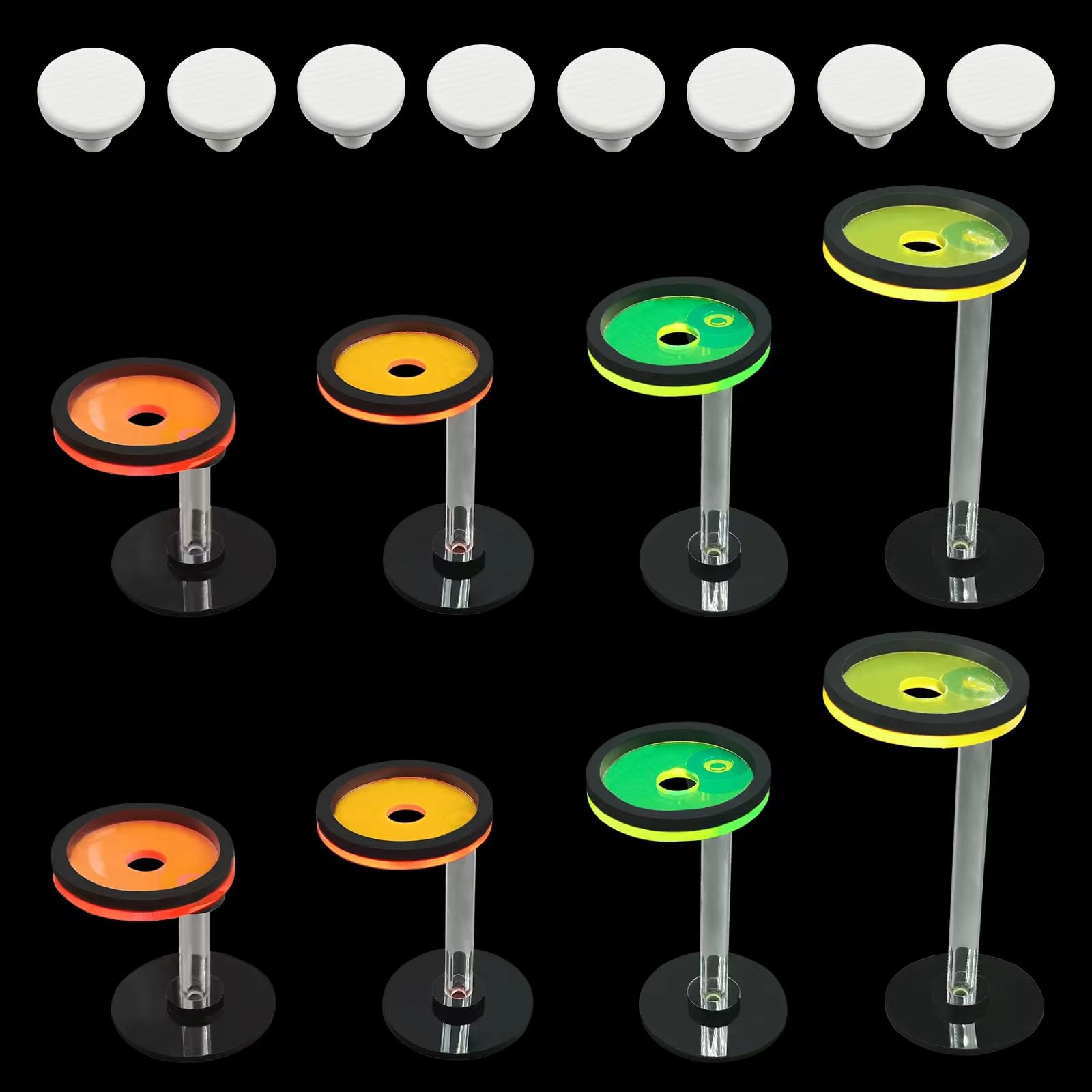 Live Coral Reef frag Rack，frag Plugs Holder for Coral，Fluorescent Acrylic Coral frag Bracket，This Set Contains 8 columnar Acrylic Holders and 8 White Premium Ceramic Bases