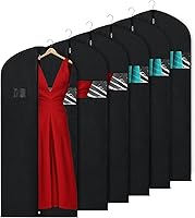 KEEGH 60" Breathable Garment Bags for Gowns & Suits (6-Pack) - Clear Window, Durable Zipper, Foldable Closet Storage, Black