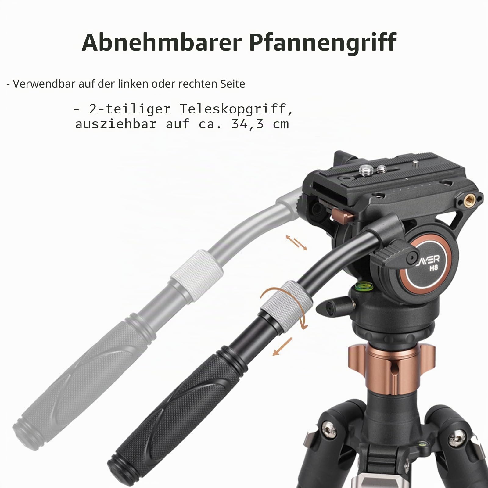Fluidkopf, Videokamera Cayer H4 Stativ Panoramakopf mit Reibung für Spiegelreflexkamera Canon, Nikon, Sony, Olympus, Sony, mit Montageschrauben von 3/8 Zoll und 1/4 Zoll, Griff mit 2 Abschnitten