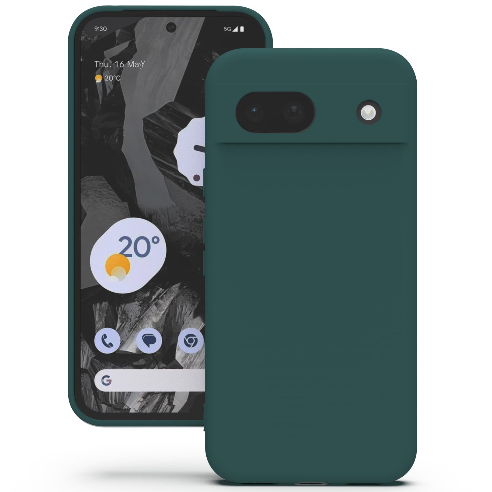 YATWIN Silicone Case for Google Pixel 8A, Soft-Touch, Shockproof, DustProof, Antiskid Full Body Armour Phone Cover for Google Pixel 8A 5G - Dark Green