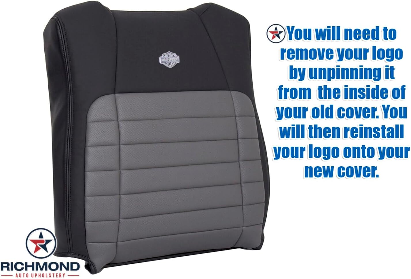 Richmond Auto Upholstery - Driver Side Lean Back Replacement Leather Seat Cover, Black & Gray (Compatible with 2002 Ford F-150 Harley Davidson Edition)