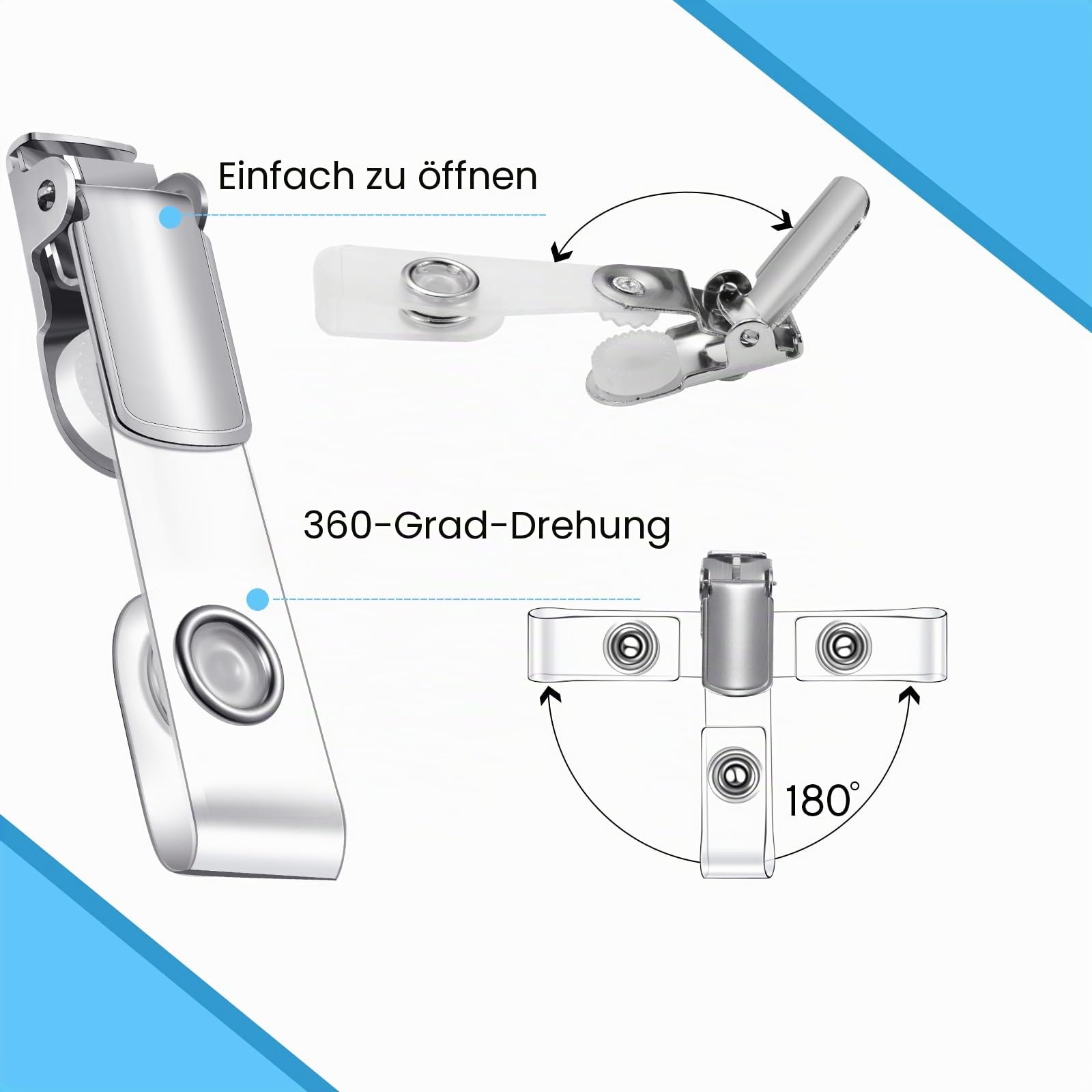 Photect Metall Abzeichen Befestigungsclips für Kartenhalter, 200 Stück