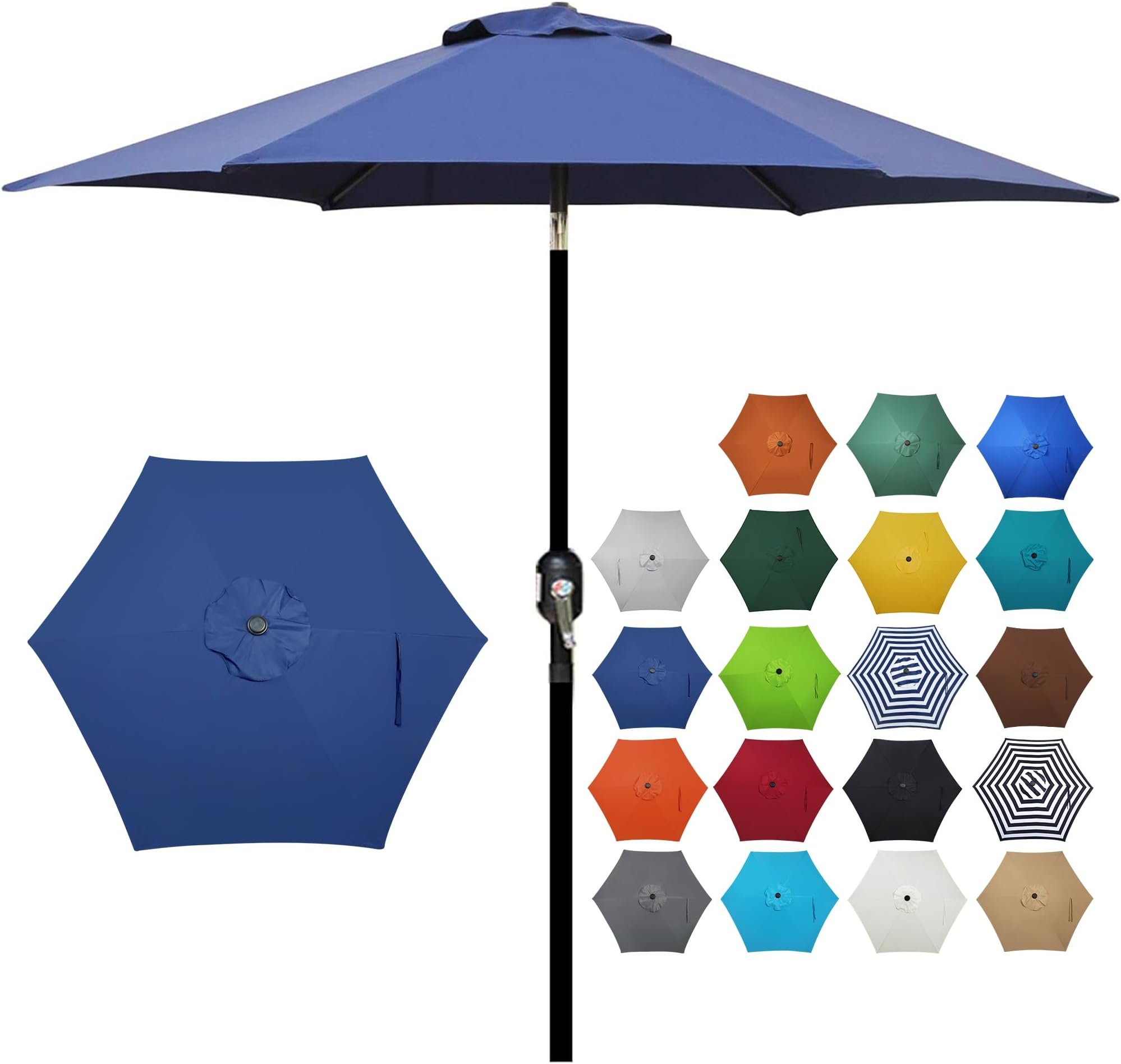 Blissun 7.5 ft Patio Umbrella, Yard Umbrella Push Button Tilt Crank (Navy Blue)