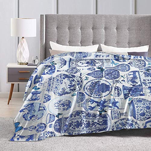 Chinoiserie Blue And White Flannel Fluffy Full Fleece Throw Blanket Queen King Size Comforter Plush Soft Cozy Quilt Nursery Bedding Decor Bedroom Decorations Wearable #TOP3