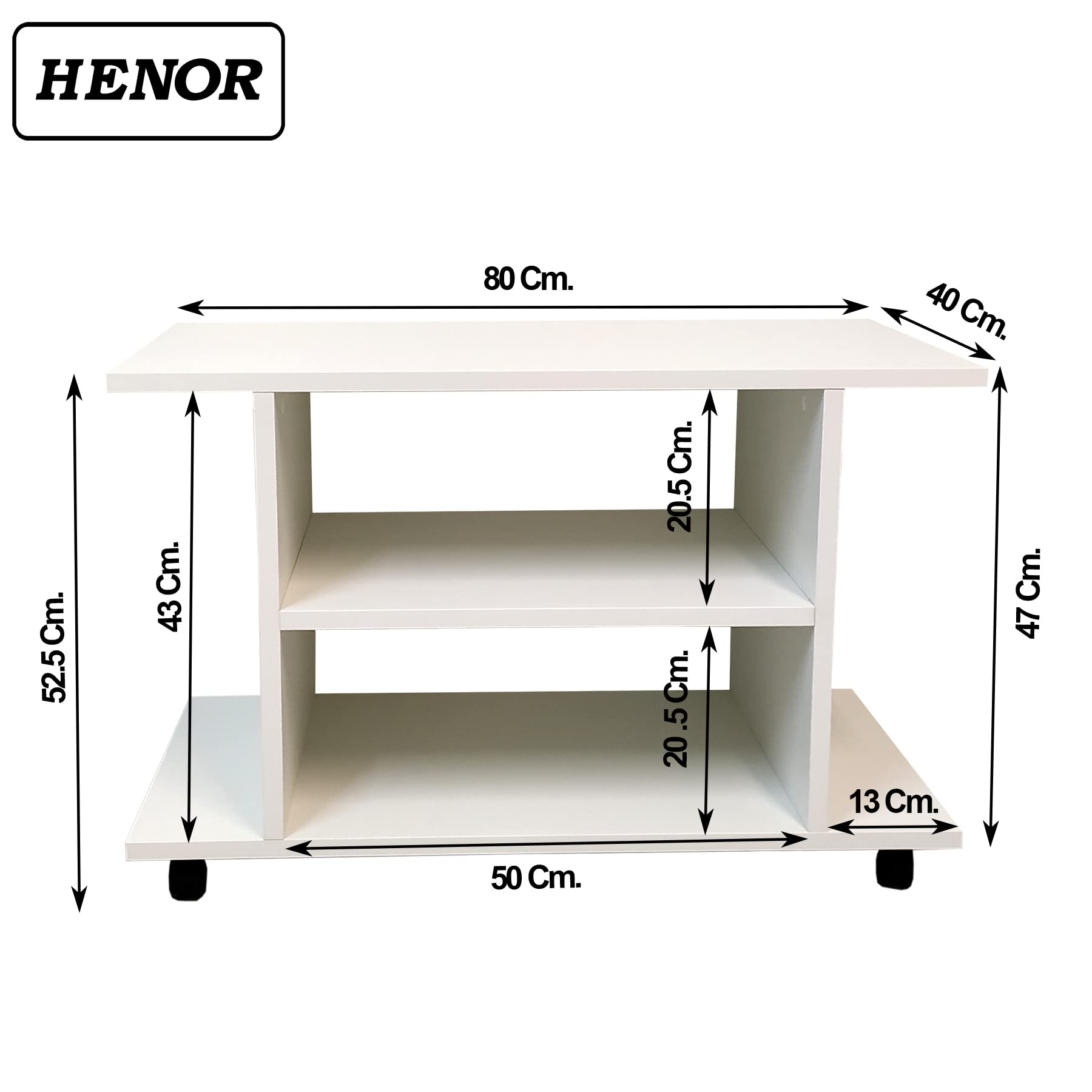 Henor Tavolo su Ruote. Legno 80 x 40 x 52.5 cm. Con Rotazione 360 e Freno. Grafite