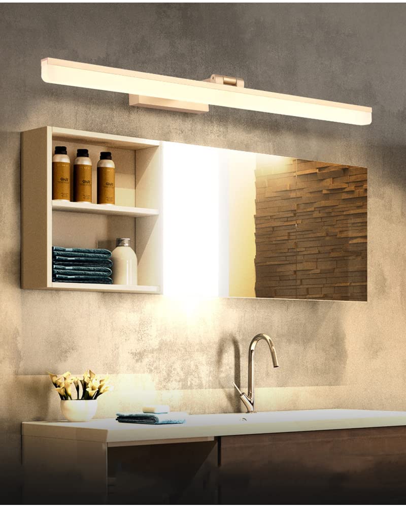 Lámpara de pared LED para espejo de baño, luz blanca cálida, 180°, moderna, 3000 K, color dorado, 60 cm