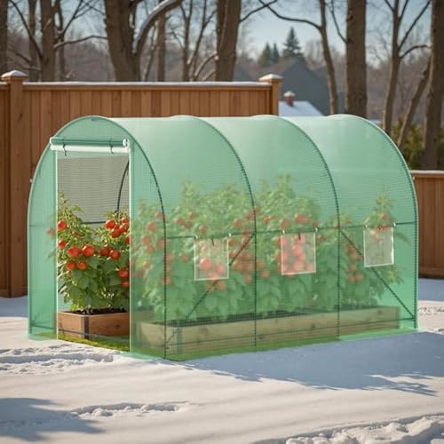 Greenhouse, 10’x7’x7’ Walk-in Greenhouse Heavy Duty Tunnel Green House with 6 Ventilated Mesh Windows & Zippered Roll-up Door, Large Plant Garden Hot House Outdoor with Reinforced Frame - Image 5