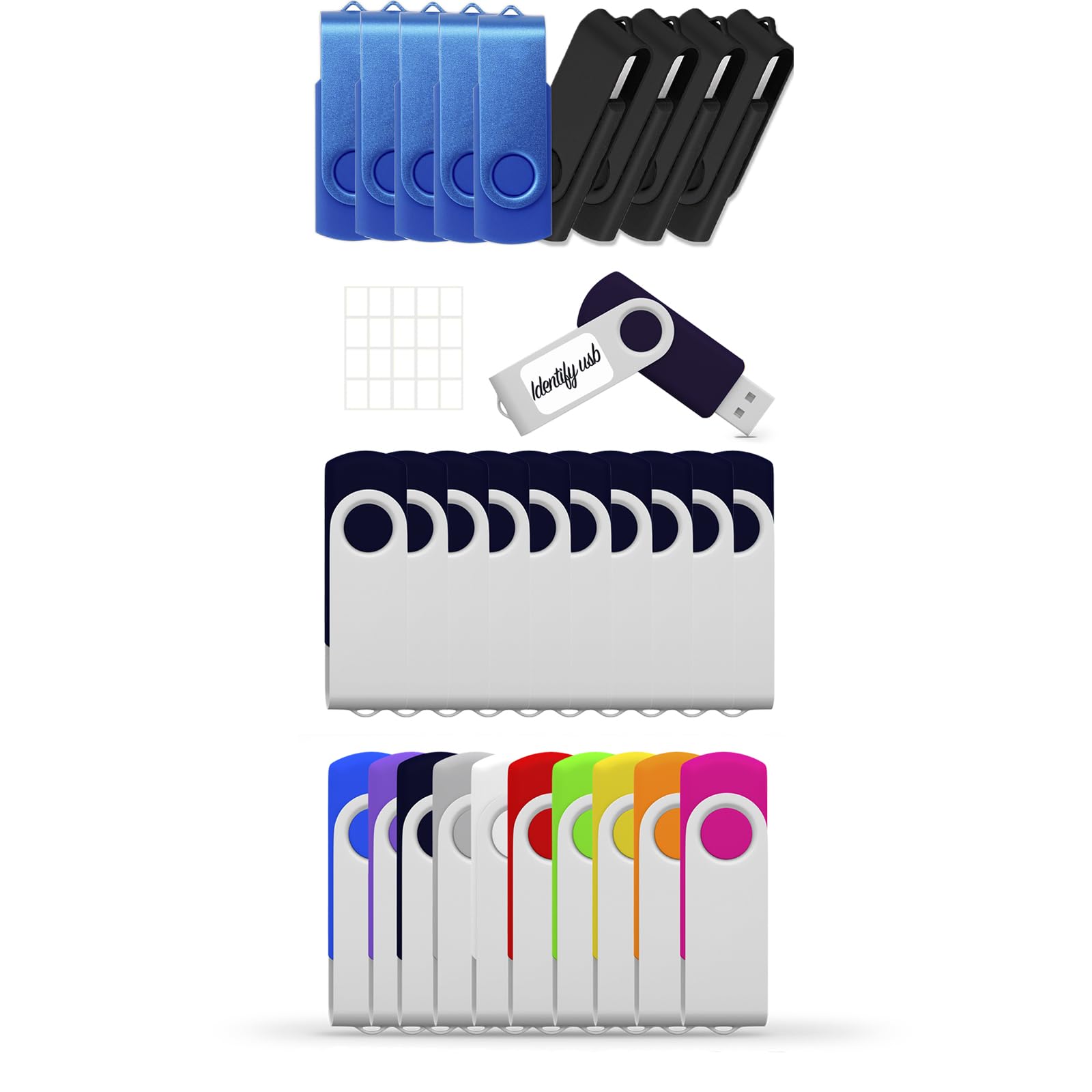 USB Flash Drive 16GB 30 Pack Bundle, JBOS Thumb Drives 16GB USB Drives Memory Stick Swivel Gig Stick USB2.0 Pen Drive for Date Storage, 16 Gig UBS Flash Drive, Jump Drive, USB Stick (Multiple Color)