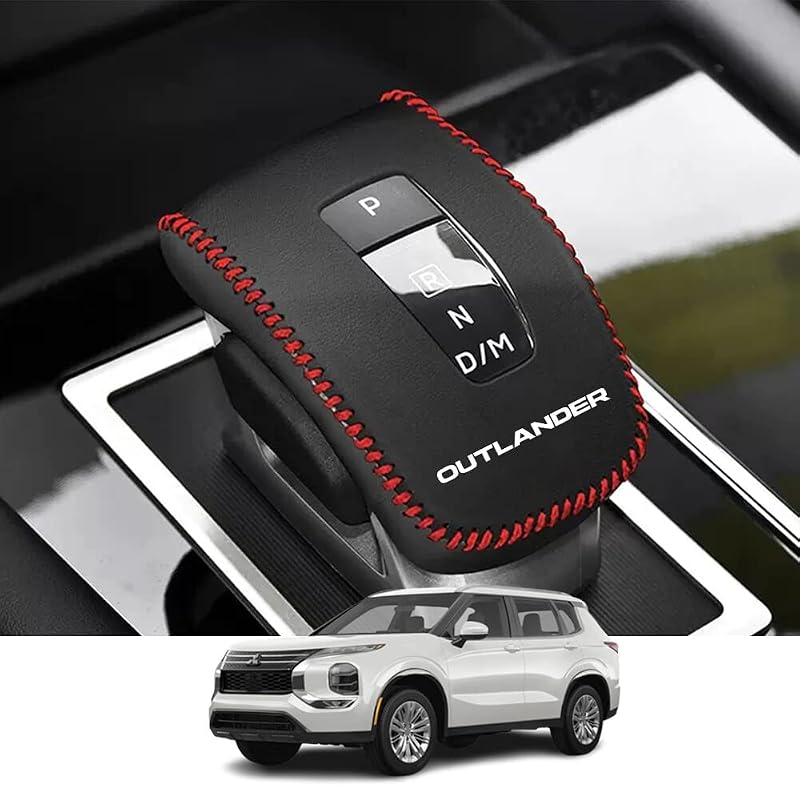 Capa de Couro para Manopla de Câmbio Automático Kakash com Costura Vermelha para Mitsubishi Outlander 2022–2025 e Outlander PHEV 2023–2024