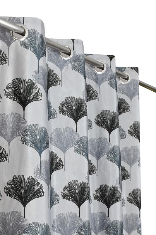 Image of HUTI 5 Feet Grey Window Curtain Set of 2 | Semi-Transparent Ginkgo Tree Printed Curtain | Soft Polyester Eyelet Window Curtains for Living Room & Bedroom 4x5 ft (120 x 150 cm) | Perfect for home decor