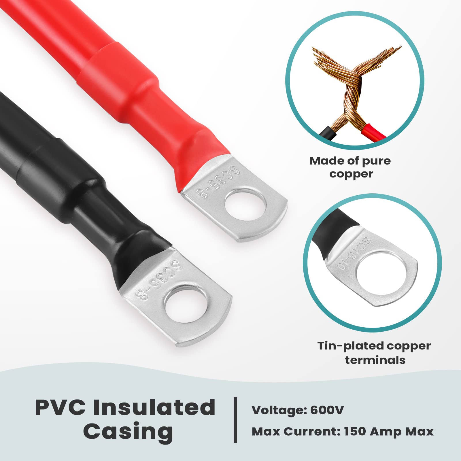 Cavo inverter per batteria da 50 cm, cavo per batteria per auto rosso e nero, cavo per batteria con terminale ad anello, cavo in rame flessibile | Leroy Merlin