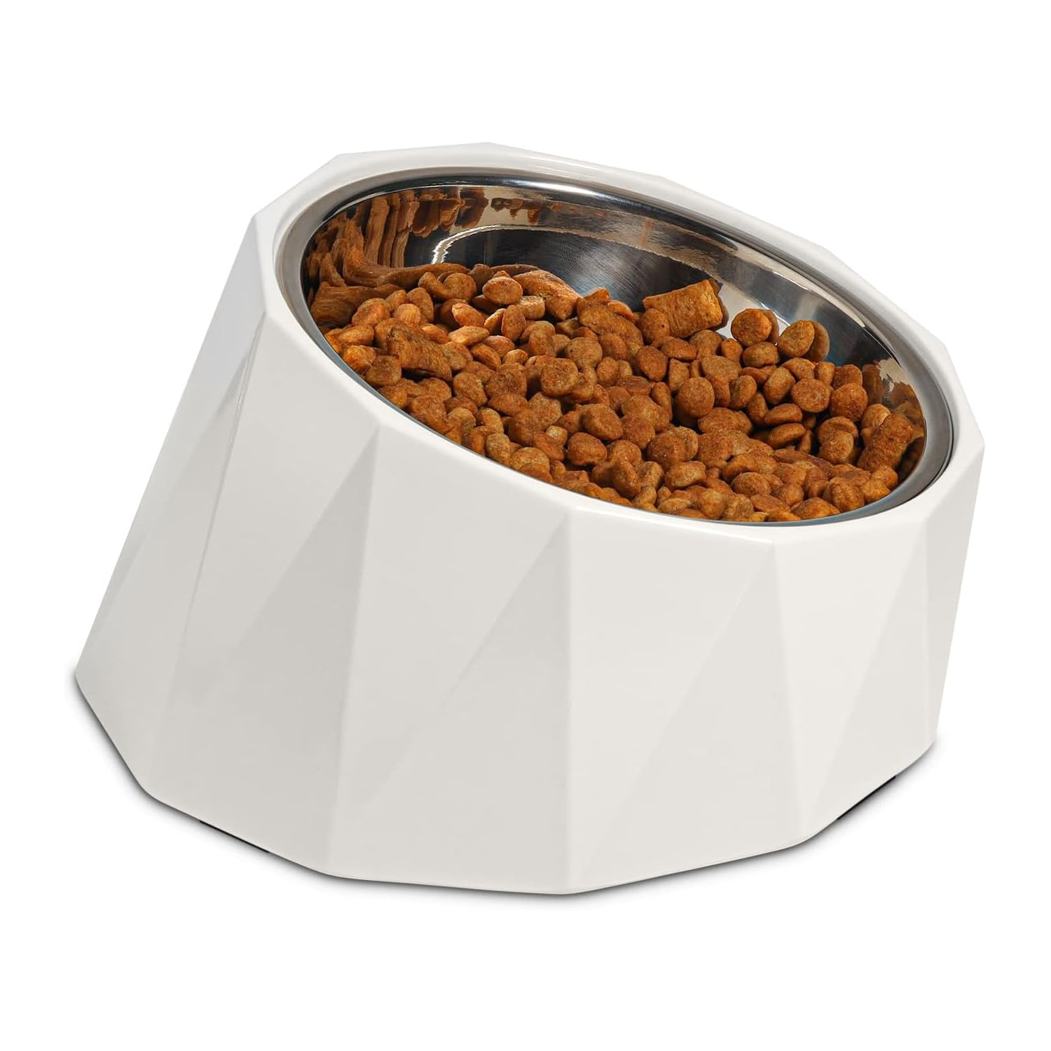 Comsaf Cuenco de Acero Inoxidable Inclinado de 15 °, alimentador para Mascotas con ángulo Inclinado, para Perros y Gatos, Cuenco de alimentación Antideslizante y no derrames, Blanco
