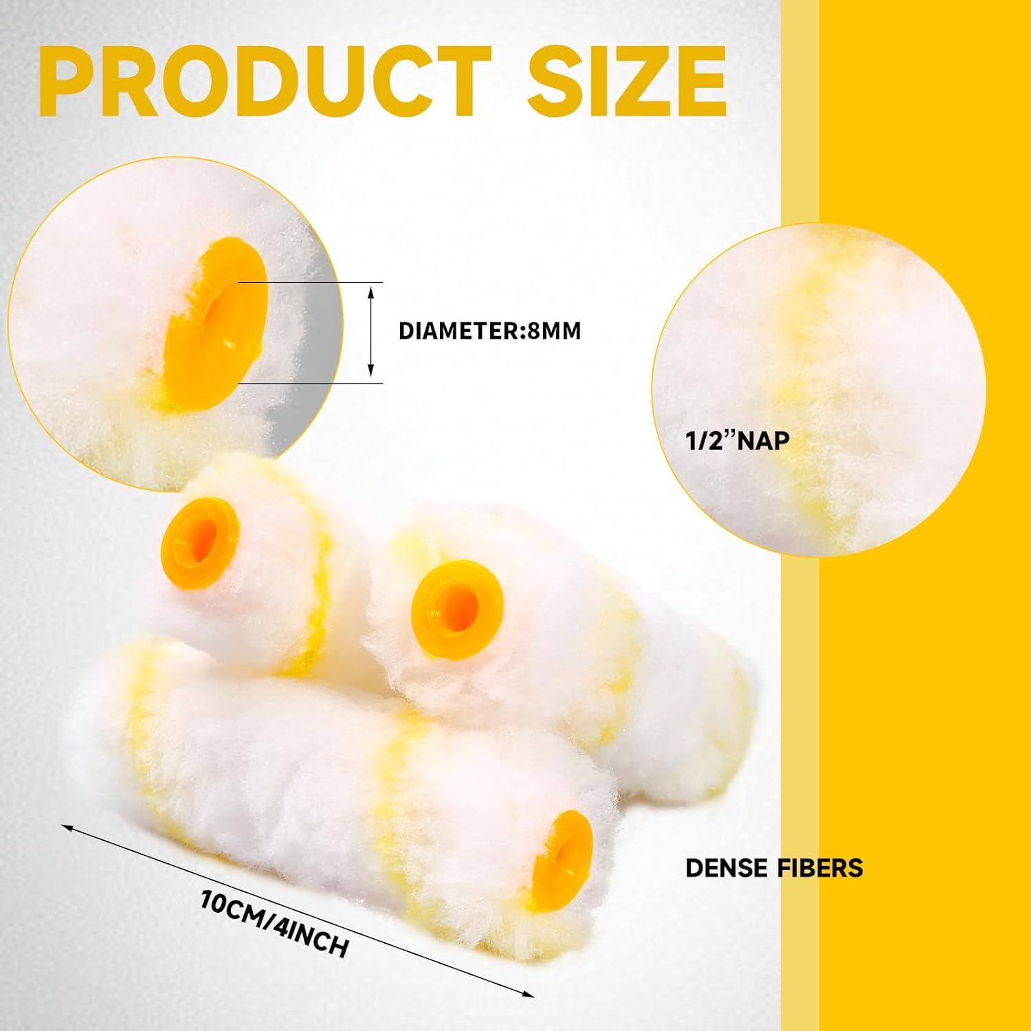 600 Pcs 4 Inch Paint Roller Covers Mini Paint Roller with 1/2" Nap Microfiber Bulk Set Small Painting Tools and Supplies for House Repair DIY Home (Yellow)